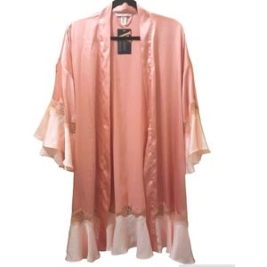 Victoria's Secret Pink Silk/Satin & Lace Ruffle Short Robe